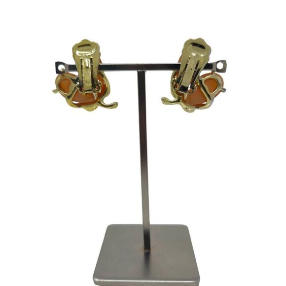 Peach and Gold Leaf Clip-On Earrings - Picture 3 of 5